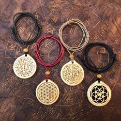 龍体文字＆フラワーオブライフ　(両面刻印)　パワーネックレス　（伊勢神宮ひのき製）