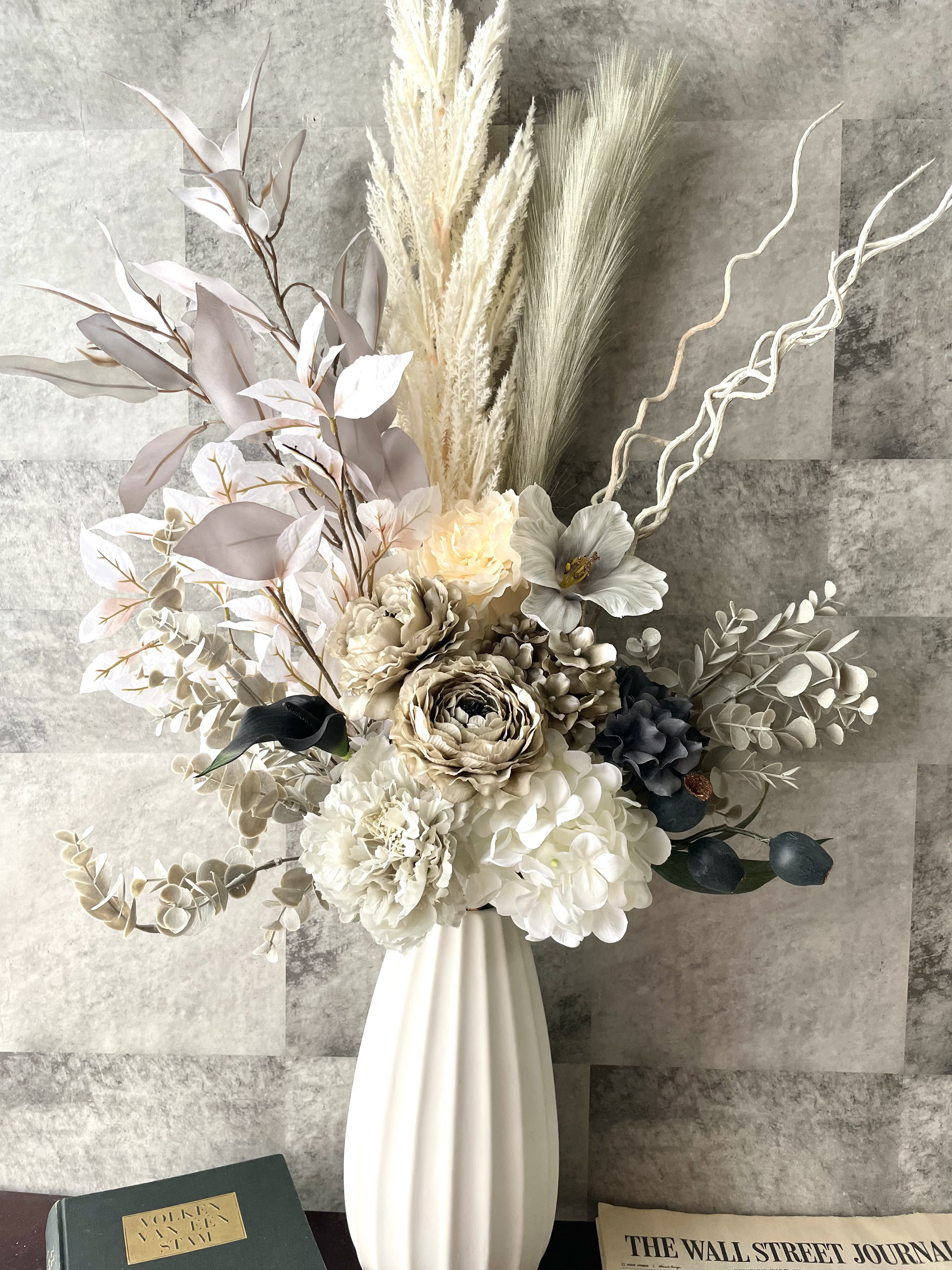 アーティフィシャルフラワーブーケ 造花 インテリア モノトーン モダンシック ホワイトグレー 北欧風 韓国風