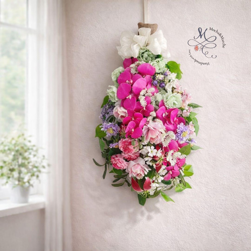 特大76cm 胡蝶蘭・チューリップ・桜が咲き誇る春の贅沢スワッグ 光触媒