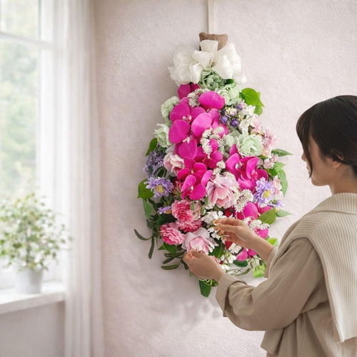 特大76cm 胡蝶蘭・チューリップ・桜が咲き誇る春の贅沢スワッグ 光触媒