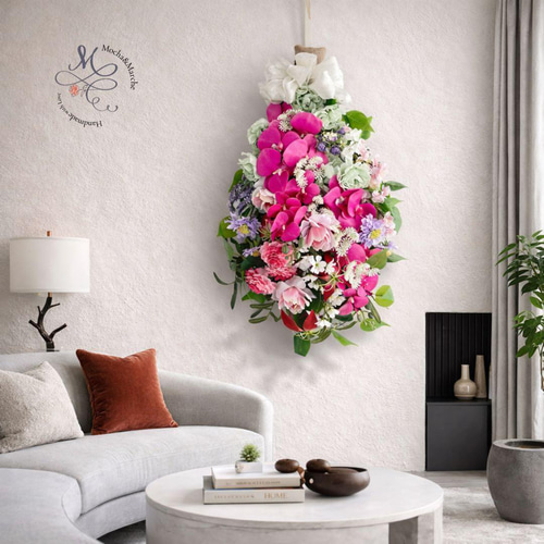 特大76cm 胡蝶蘭・チューリップ・桜が咲き誇る春の贅沢スワッグ 光触媒