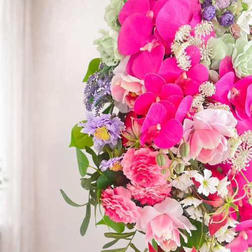 特大76cm 胡蝶蘭・チューリップ・桜が咲き誇る春の贅沢スワッグ 光触媒