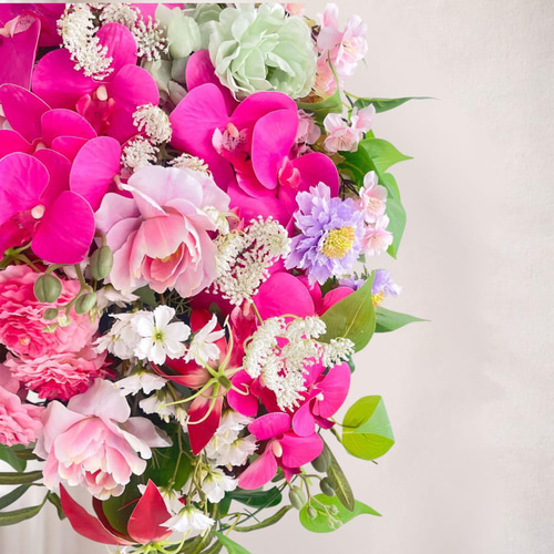 特大76cm 胡蝶蘭・チューリップ・桜が咲き誇る春の贅沢スワッグ 光触媒