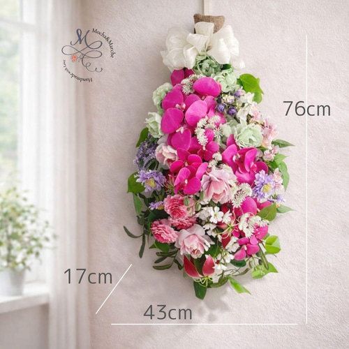 特大76cm 胡蝶蘭・チューリップ・桜が咲き誇る春の贅沢スワッグ 光触媒