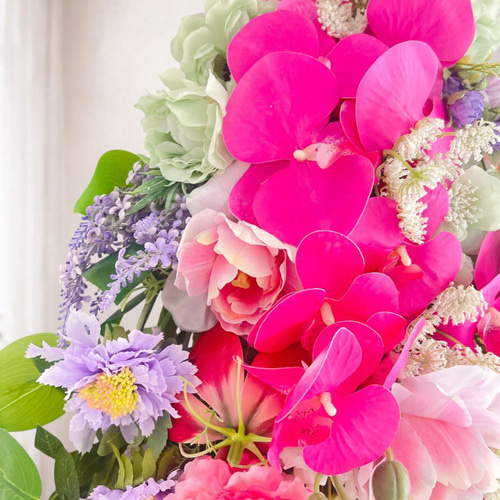 特大76cm 胡蝶蘭・チューリップ・桜が咲き誇る春の贅沢スワッグ 光触媒