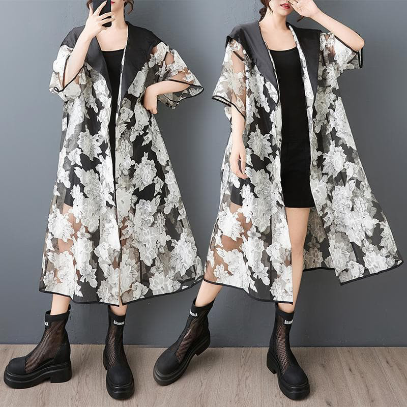 大きいサイズ 薄手　ロング　パーカー　レディース シアー　春夏　 新品 半袖