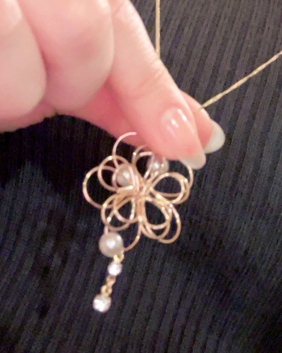 フラワーパール　ネックレス　ロング　スライドアジャスター　調整自由　卒業式　結婚 3枚目の画像