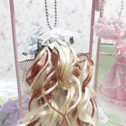 オリジナルドール　お人形　ドレス　バッグチャーム　すずらん　ミント　 doll  プリンセス　アメリカ製レース　チャーム 6枚目の画像