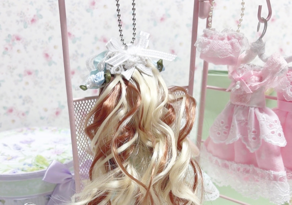 オリジナルドール　お人形　ドレス　バッグチャーム　すずらん　ミント　 doll  プリンセス　アメリカ製レース　チャーム 6枚目の画像