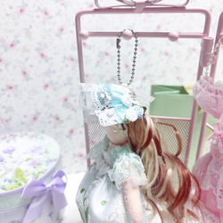 オリジナルドール　お人形　ドレス　バッグチャーム　すずらん　ミント　 doll  プリンセス　アメリカ製レース　チャーム 5枚目の画像