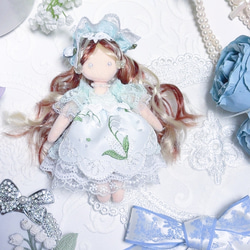 オリジナルドール　お人形　ドレス　バッグチャーム　すずらん　ミント　 doll  プリンセス　アメリカ製レース　チャーム 2枚目の画像