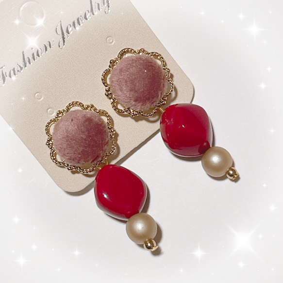 【送料無料】 春色 ふわふわ もこもこ イヤリング 5枚目の画像