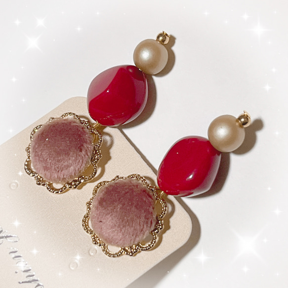 【送料無料】 春色 ふわふわ もこもこ イヤリング 6枚目の画像