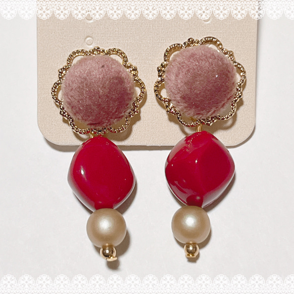 【送料無料】 春色 ふわふわ もこもこ イヤリング 8枚目の画像