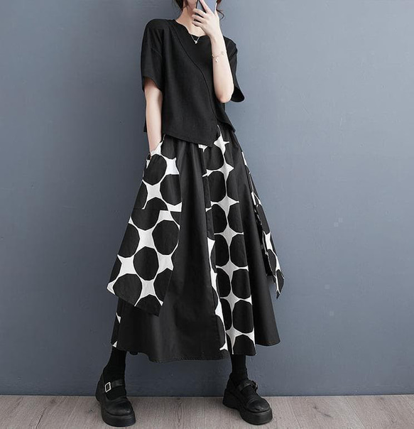 大きいサイズ レディース スカート　ロング　ドット　夏 秋 新品 3枚目の画像