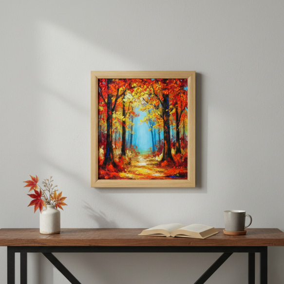 秋の贈り物｜油彩画　油絵「紅葉の回廊」壁掛け 絵画 インテリア アート　贈り物 1枚目の画像
