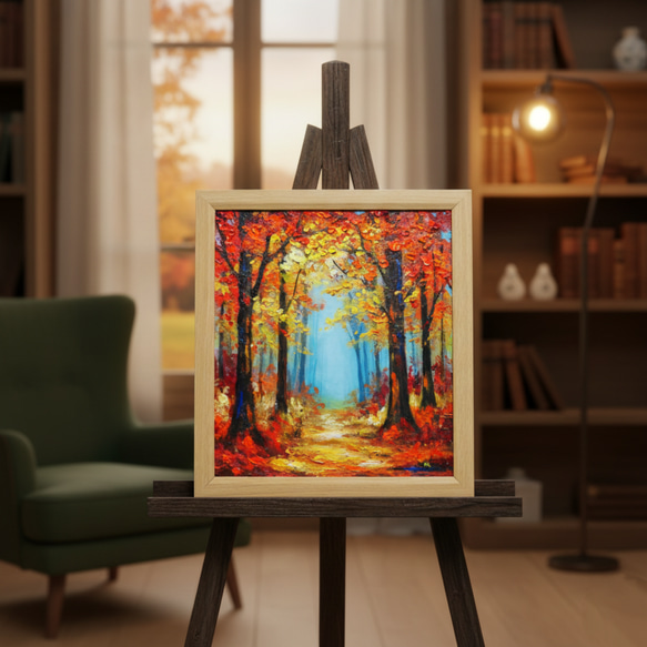 秋の贈り物｜油彩画　油絵「紅葉の回廊」壁掛け 絵画 インテリア アート　贈り物 4枚目の画像