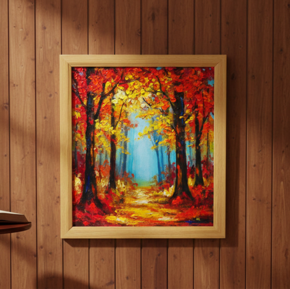 秋の贈り物｜油彩画　油絵「紅葉の回廊」壁掛け 絵画 インテリア アート　贈り物 5枚目の画像