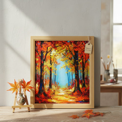 秋の贈り物｜油彩画　油絵「紅葉の回廊」壁掛け 絵画 インテリア アート　贈り物 3枚目の画像