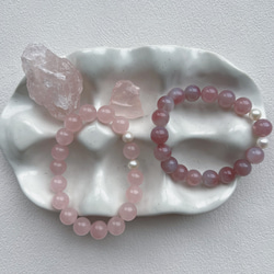桜色　ローズクォーツ ブレスレット｜高品質10mm天然石×淡水パールクリスタルブレスレット｜北欧ミニマル 5枚目の画像
