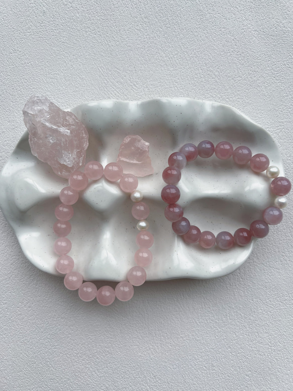 桜色　ローズクォーツ ブレスレット｜高品質10mm天然石×淡水パールクリスタルブレスレット｜北欧ミニマル 5枚目の画像