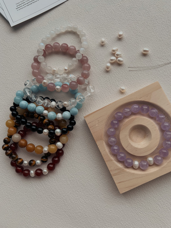 桜色　ローズクォーツ ブレスレット｜高品質10mm天然石×淡水パールクリスタルブレスレット｜北欧ミニマル 6枚目の画像