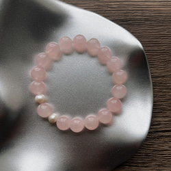 桜色　ローズクォーツ ブレスレット｜高品質10mm天然石×淡水パールクリスタルブレスレット｜北欧ミニマル 4枚目の画像