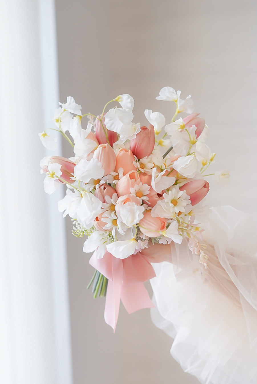 1番人気【レンタルブーケ】チューリップ×スイートピー　大人可愛い♡ ピンクブーケ　ウエディングブーケ