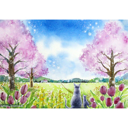 原画】庭園の風景（水彩画/額無し）☆送料無料 風景画 新緑 絵画
