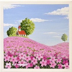 ひまわり畑04」透明水彩画 原画 風景画 額縁付 2Lサイズ 絵画 Oni