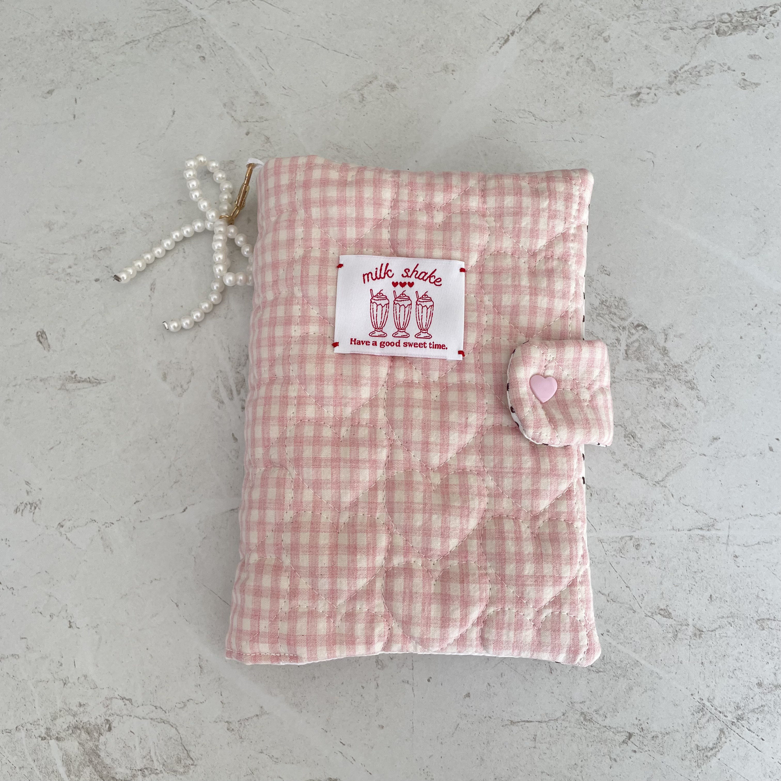 A6バインダーカバー＆バインダーセット　ハート　キルティング　韓国　セービングチャレンジ　バインダー貯金　家計管理ピンク