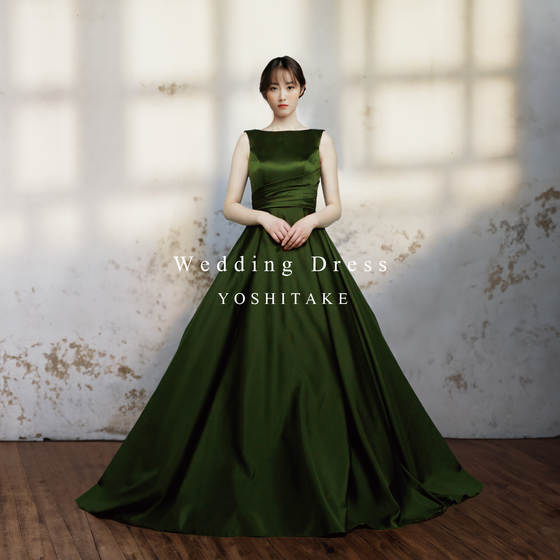 【オーダー制作】ウエディングドレス.グリーン.カラードレス.Aライン.ボートネック.Y1497