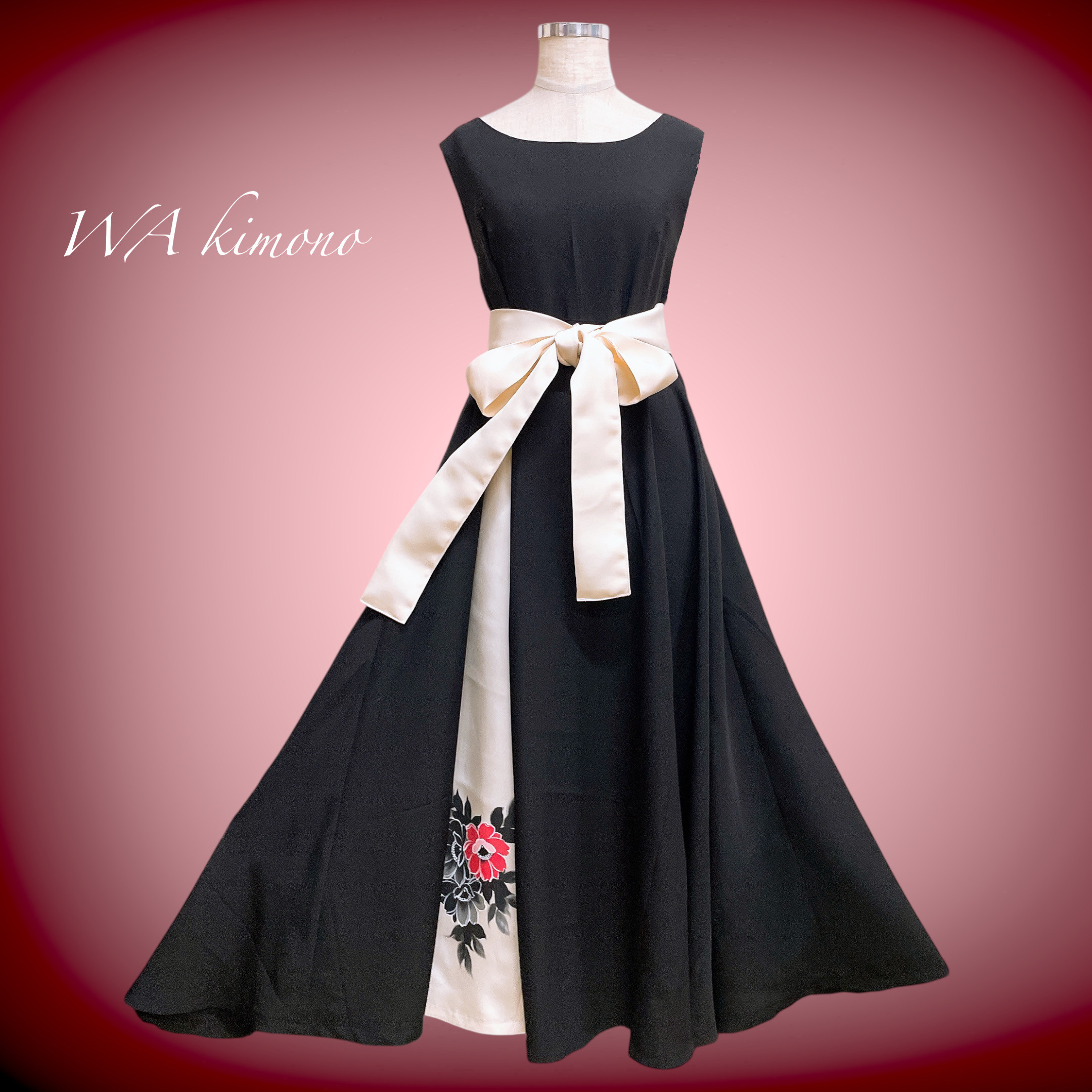 赤系MIXワンピース 着物 着物リメイク 着物ドレス L～2L  B80112