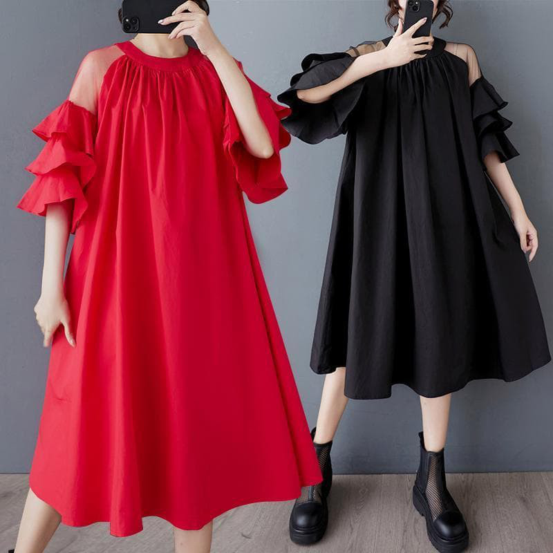 大きいサイズ フリル　ワンピース　レディース 春夏　 新品 半袖　チュニック