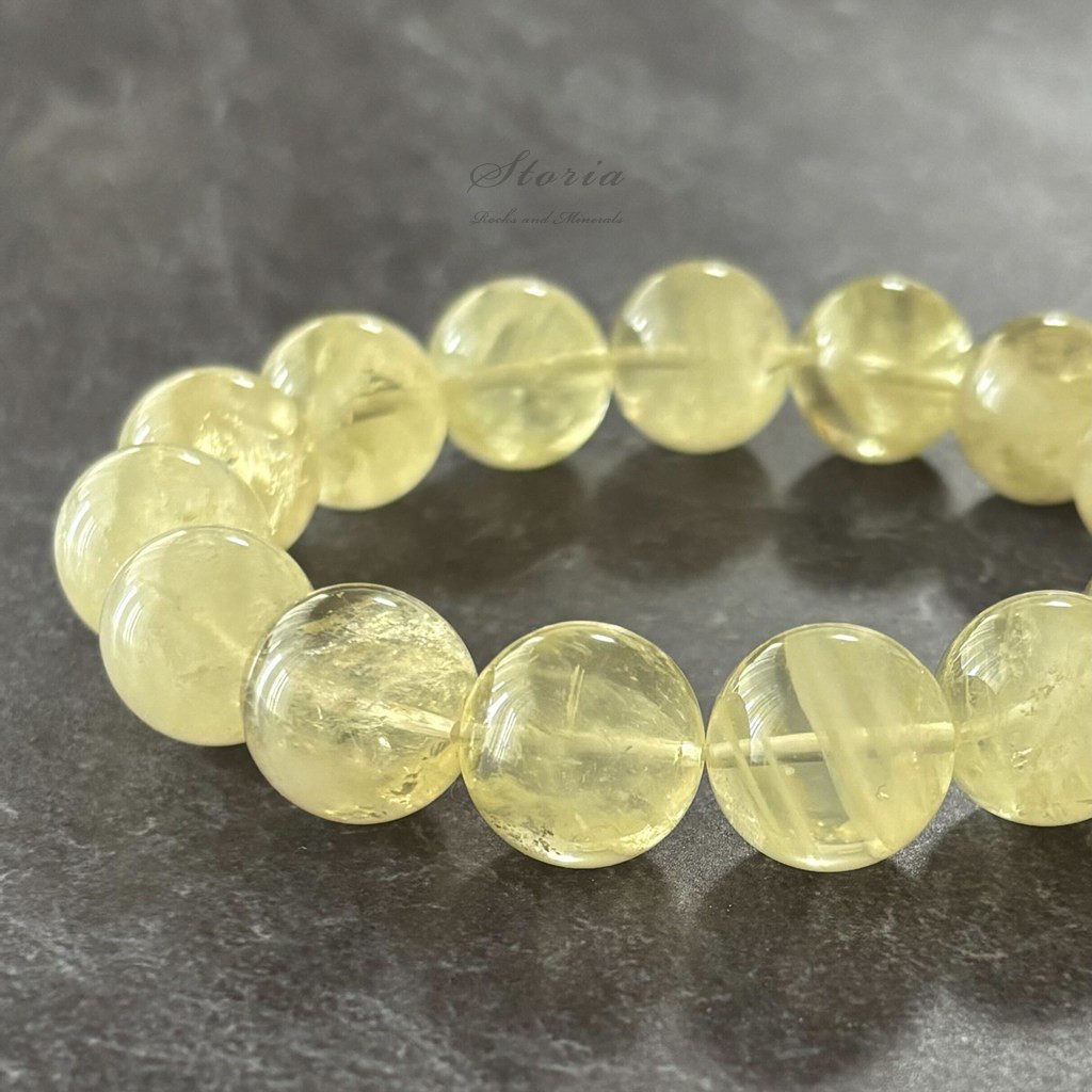 【一点もの】15mm バイーア州産 レモンクォーツ（檸檬水晶）ブレスレット【鑑別済み】