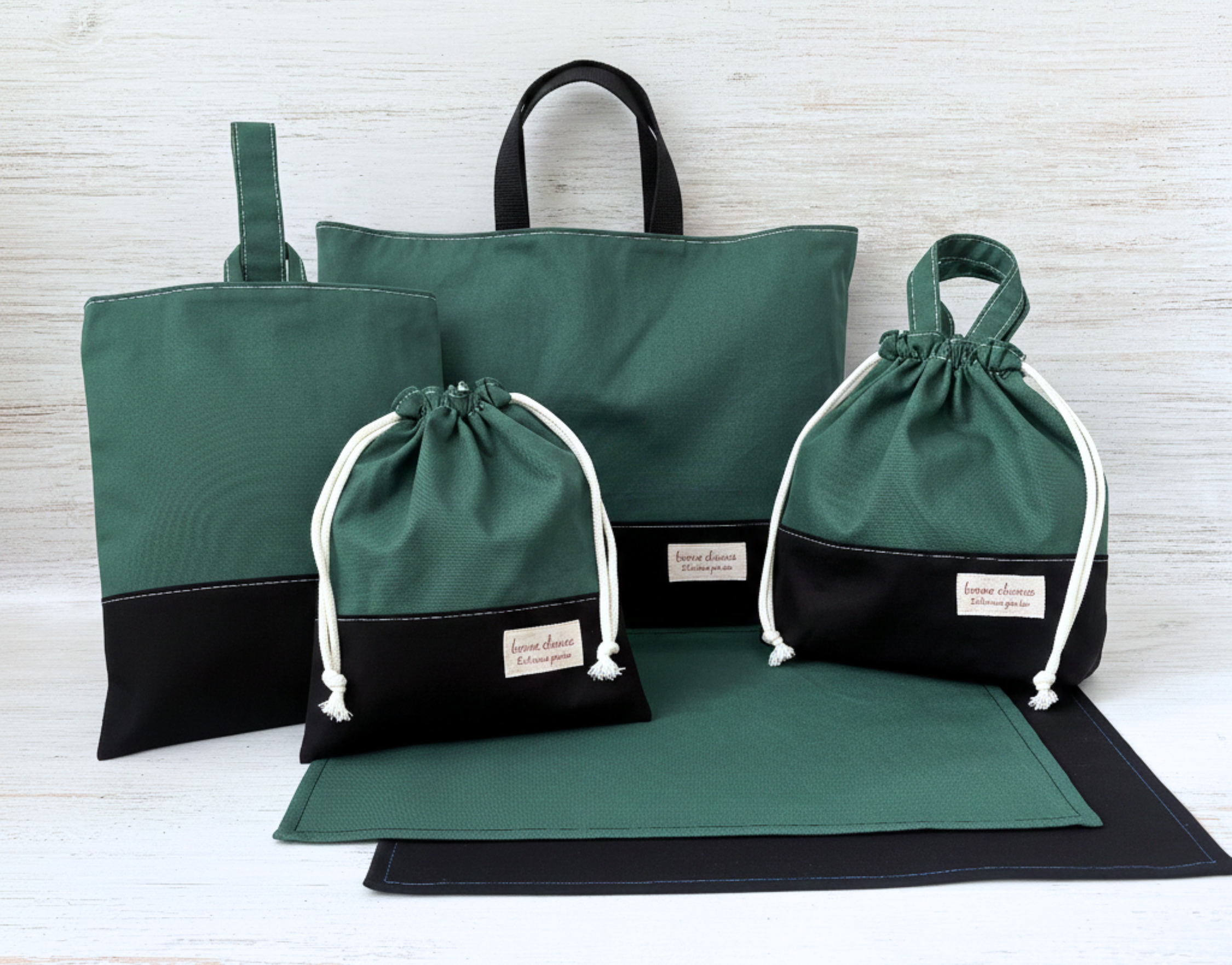 入園入学6点セット【アイビーグリーン&ブラック】これ一つで準備完了！国産紀州オックス 無地 シンプル