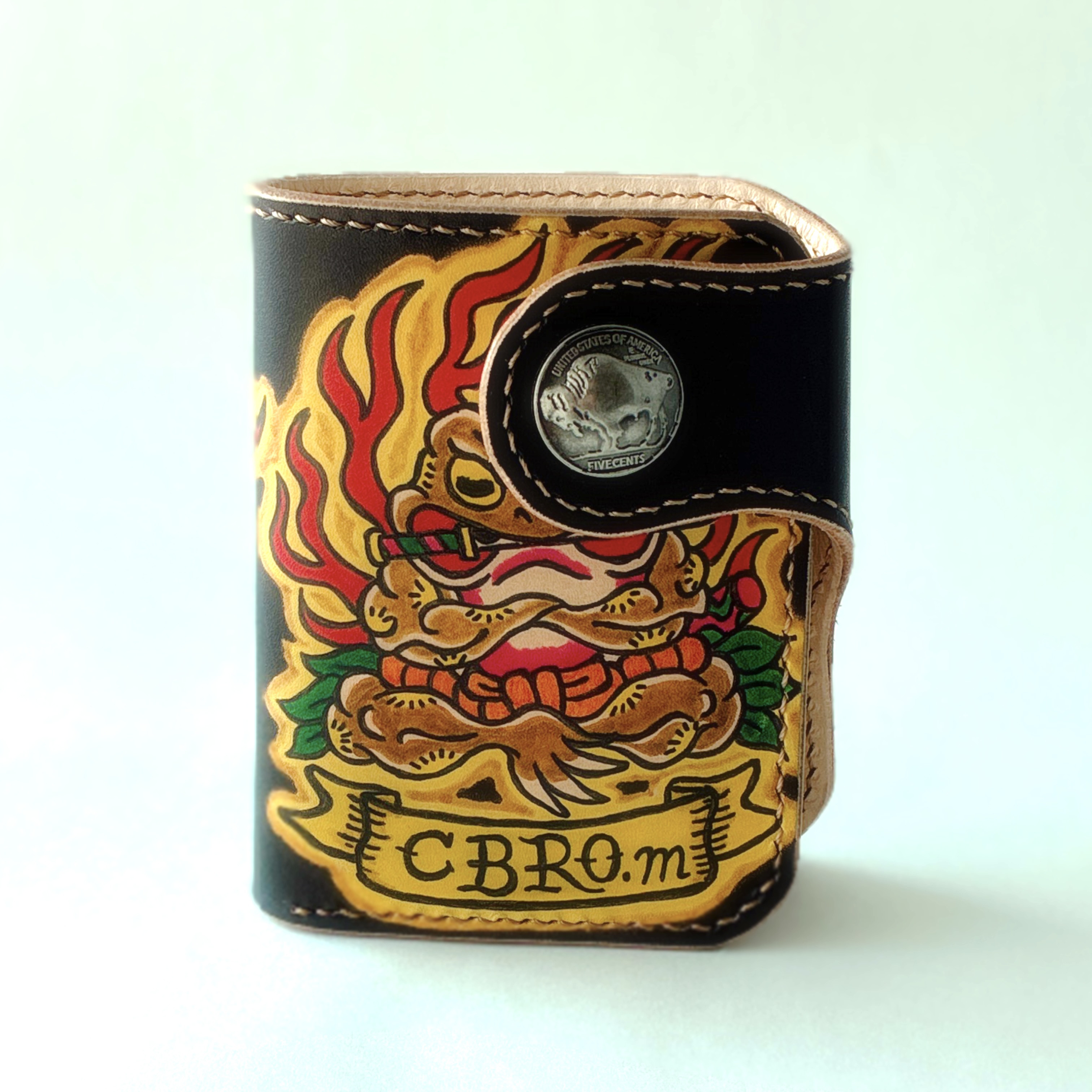 《手描きイラスト入り》バイカーズウォレット　ショートウォレット　コンパクトウォレット