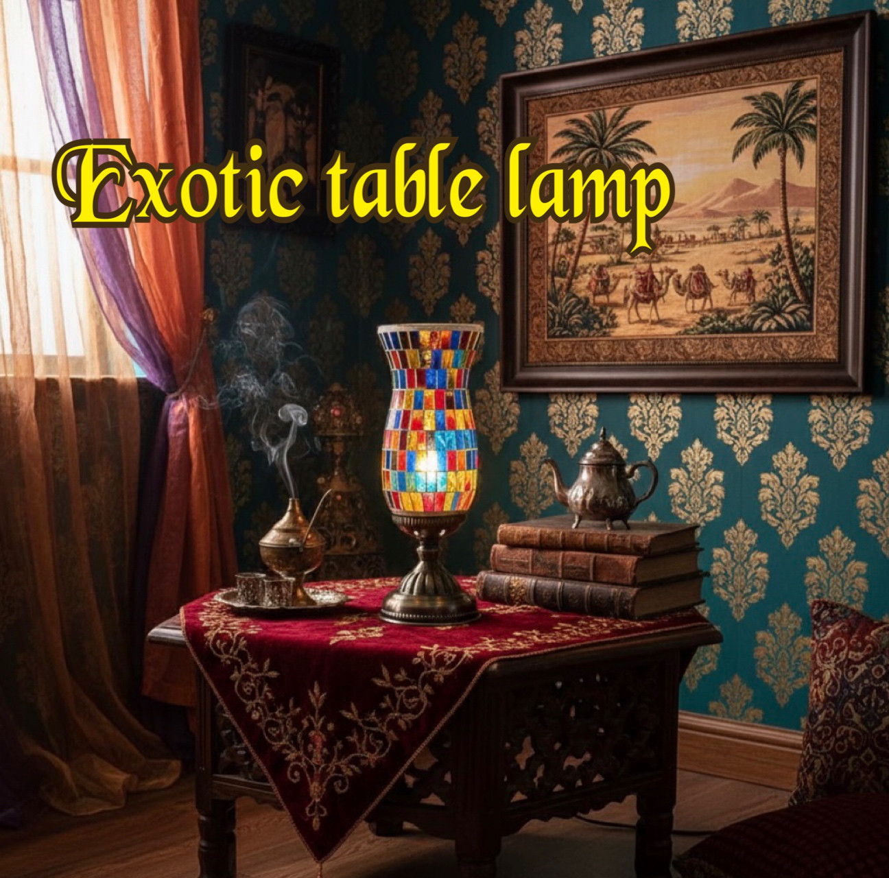 コンセント式 スタンドランプ  モザイク ガラスシェイド  エキゾチックランプ