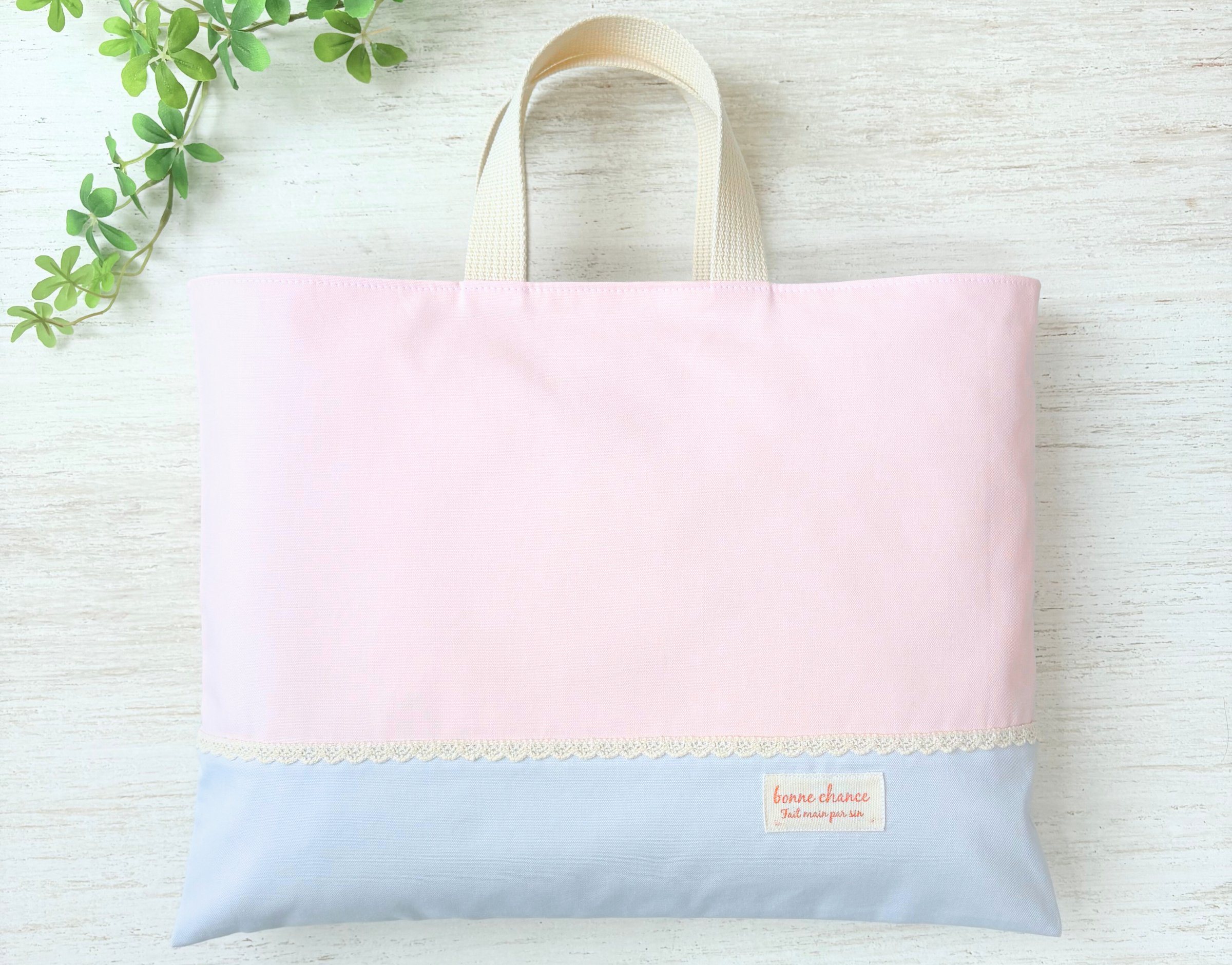 国産紀州オックスの入園入学3点セット【ペールピンク＆スカイグレイ】レース｜レッスンバッグ・上履き入れ・持ち手付き巾着