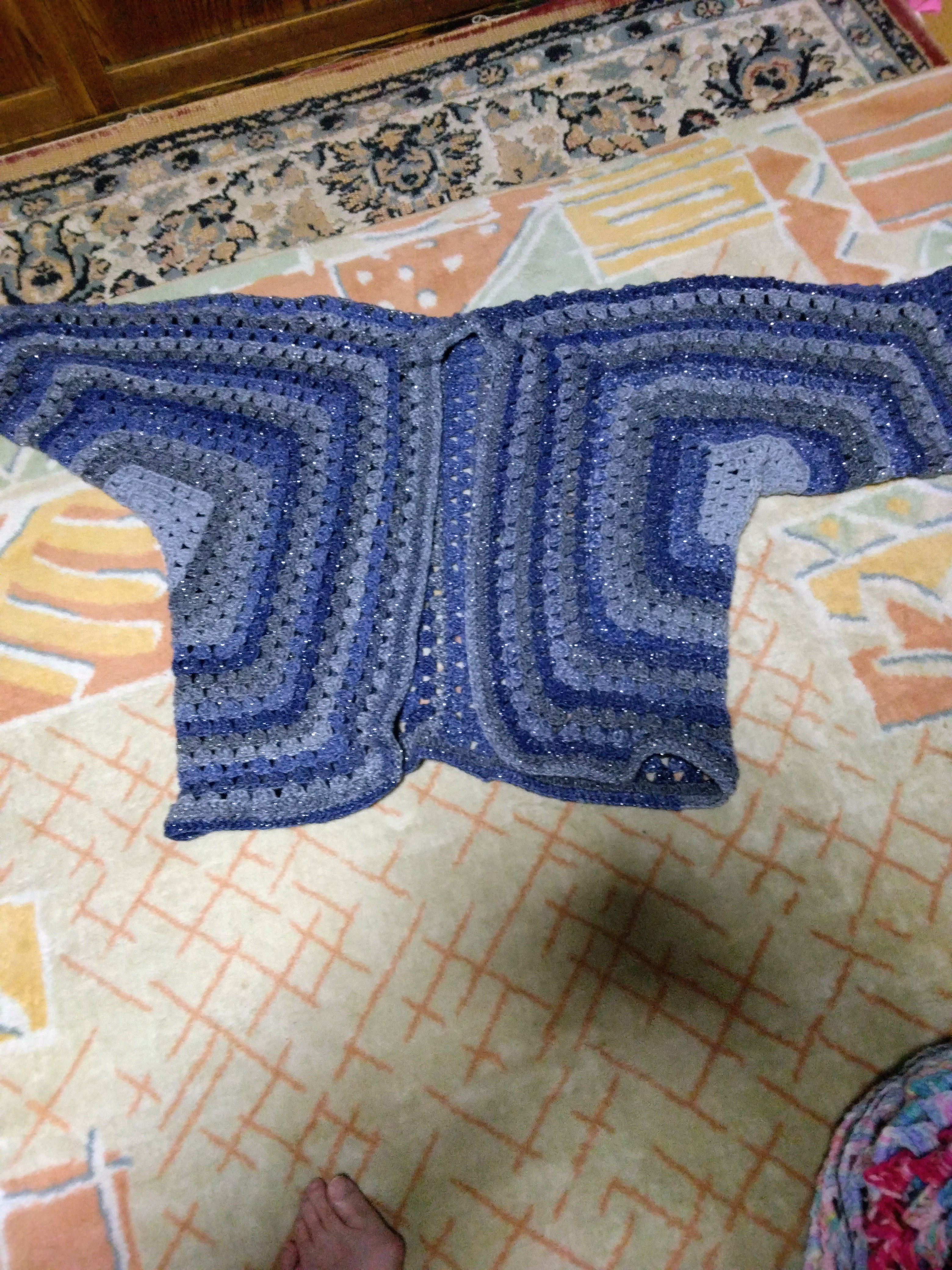 ヘキサゴン　カーディガン　ラメブルー