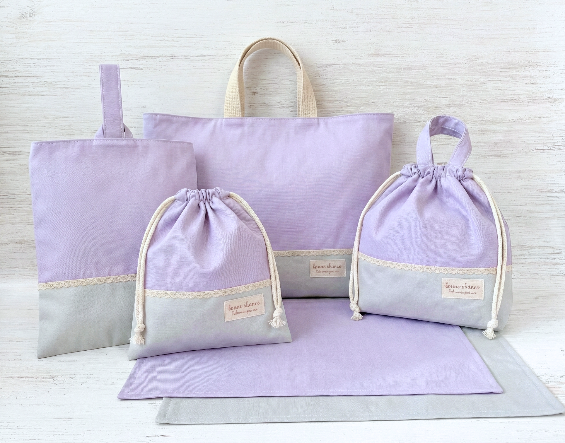 入園入学6点セット【ラベンダー&スカイグレイ】これ一つで準備完了！国産紀州オックス 無地 シンプル