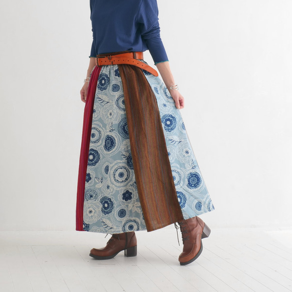 Creema 限量版 * 獨一無二 * 花卉圖案變換是其主要特色 * 條紋縫線圖案 * 長裙 * 色彩搭配 第3張的照片