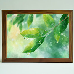 朝露きらめく若葉 水彩画｜透明感あふれるグリーンアート 植物 癒し