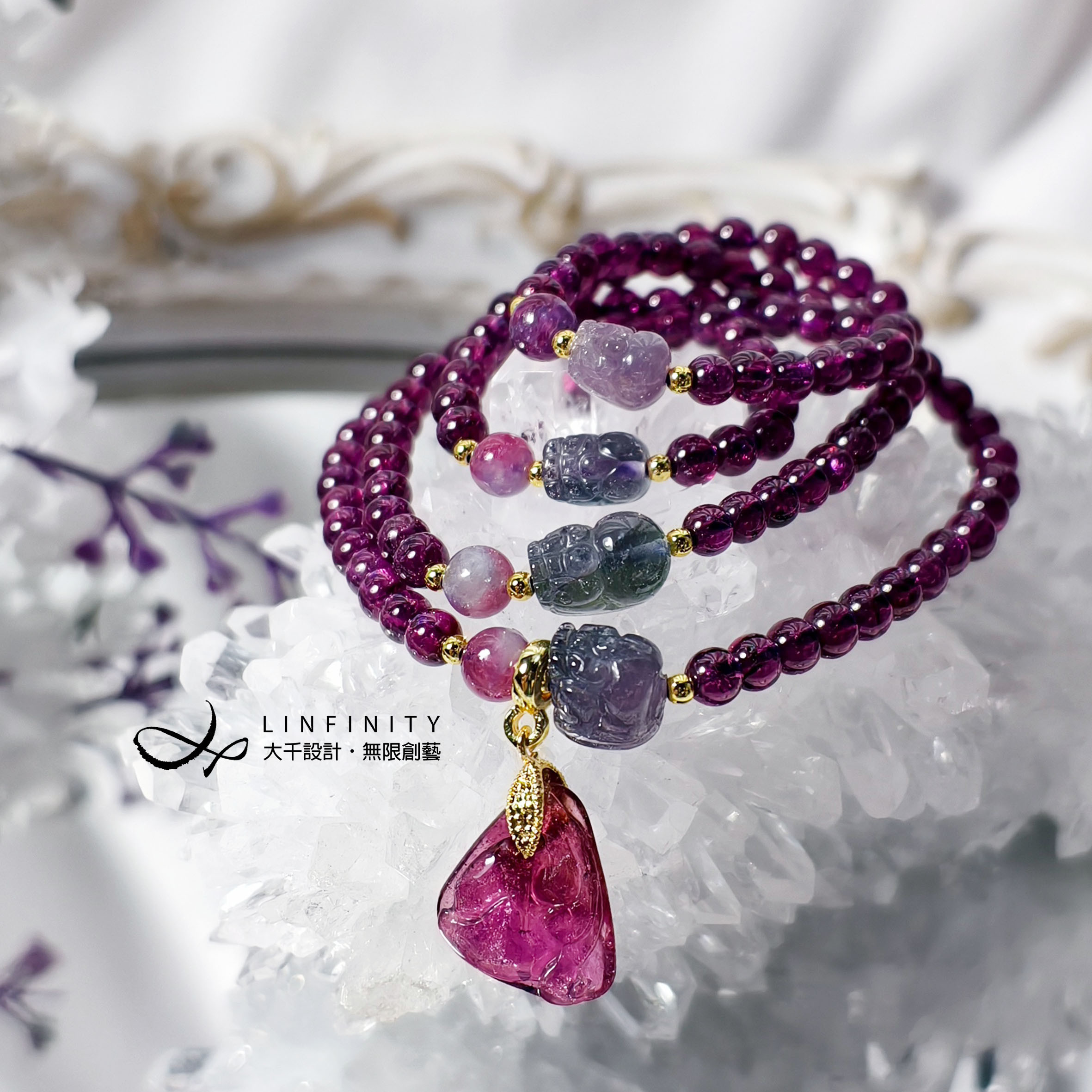 ✦❀ 中国の旧正月を歓迎 | 宝石 50% オフ ❀✦ 最高級の紫赤ザクロ梅花トルマリンスイカトルマリン貔貅 108 ビーズブレ