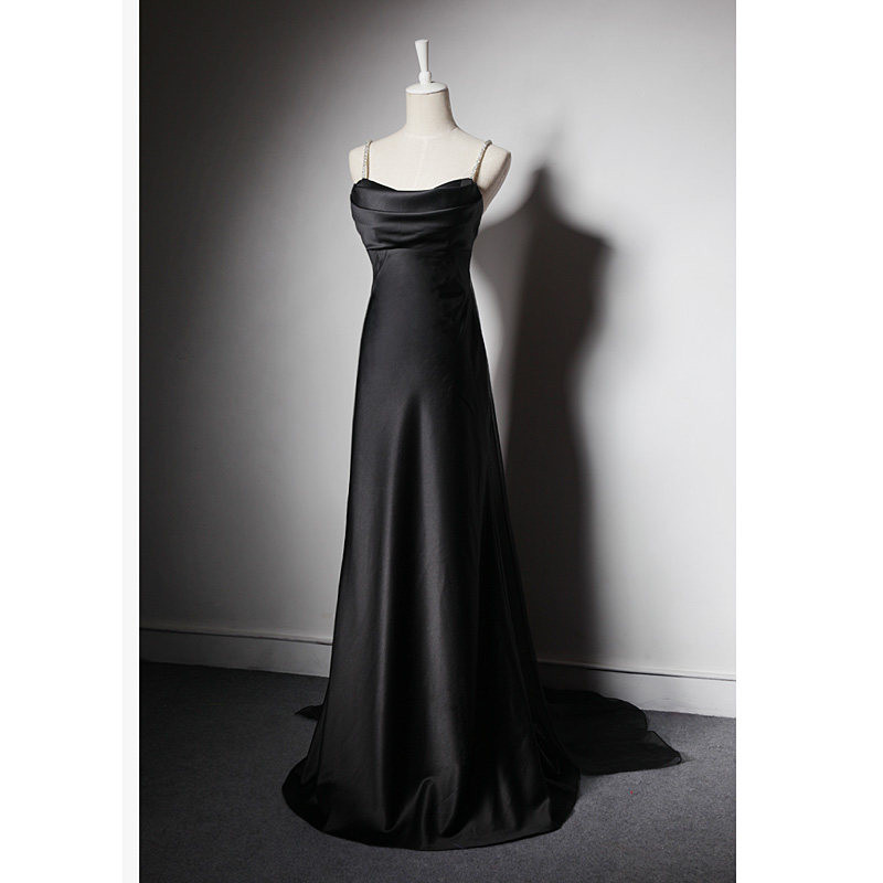 高級感 黒 パーティードレス 裾引き シンプル 韓国風 花嫁 演奏会 誕生日 成人式 二次会 前撮り M142