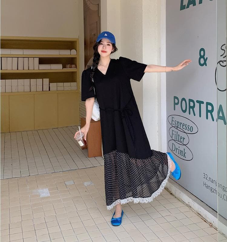 大きいサイズ レディース ワンピース　ドット　春夏 秋 新品 半袖　シアー 4,904円