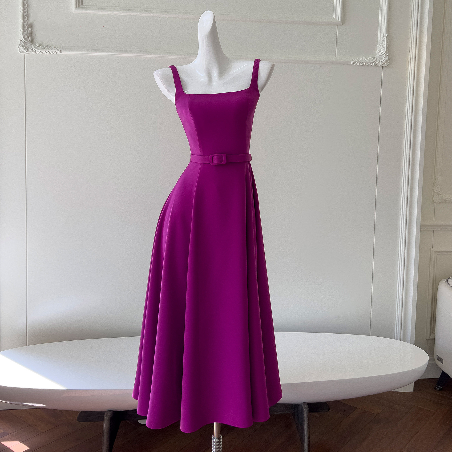 カラードレス パーティードレス 紫 シンプル 韓国風 パーティー 二次会 前撮り お呼ばれ 68569