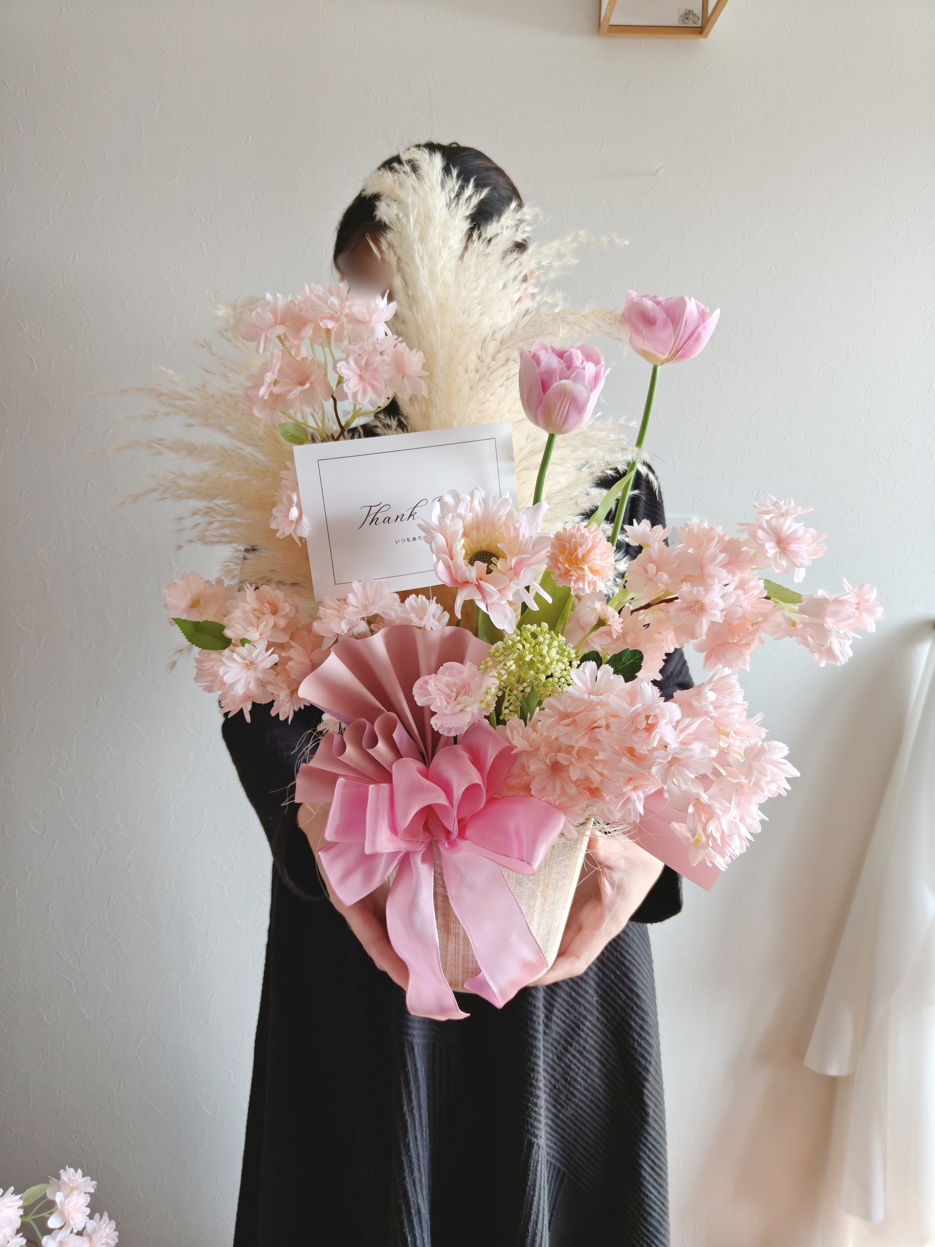 ふんわりピンク桜のお祝い花　パンパスグラス  開店祝い　周年祝い新築祝い  送別ギフト 誕生日結婚祝い 桜2026