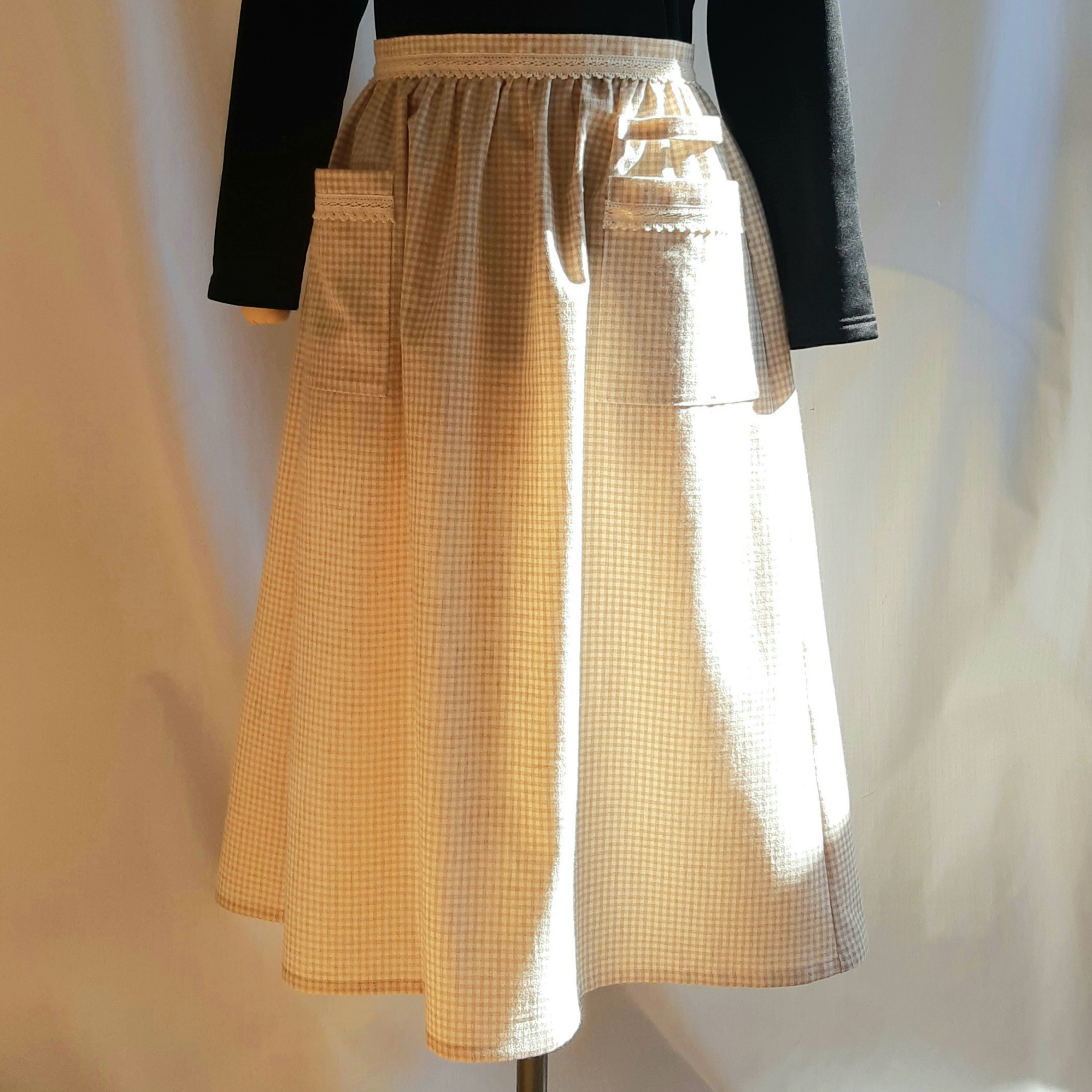 オーガニックコットン　ロングギャザー　エプロン