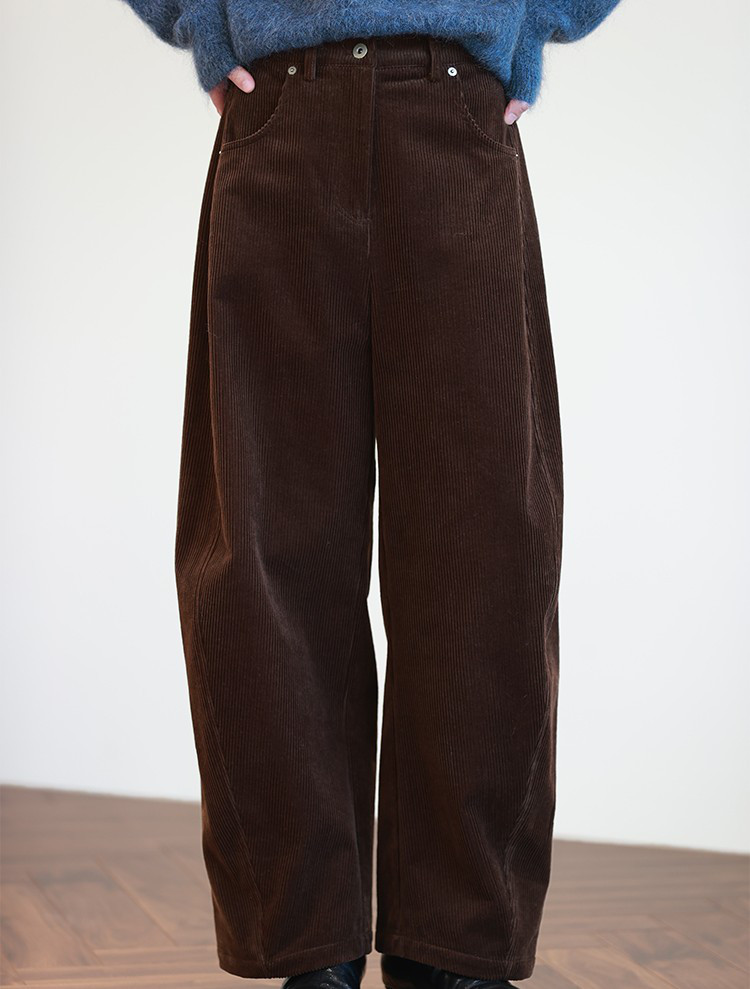 【新作即納】しっとりやわらかコットンが脚の冷えを防ぐ☆コーデュロイパンツ ブラウン